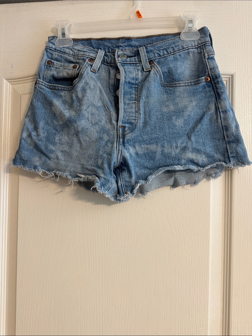 Levi's Light Blue Frayed Hem Denim Shorts